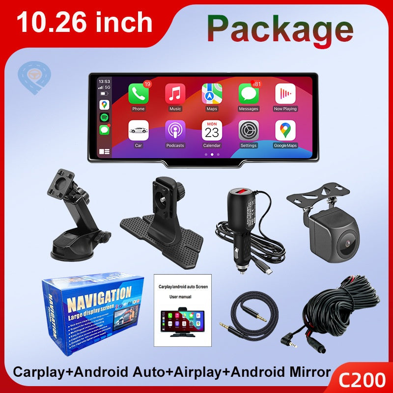  10.26-inch Portable Car Central Control Smart Screen with Wireless CarPlay, Android Auto, Bluetooth, and AHD Backup Camera #