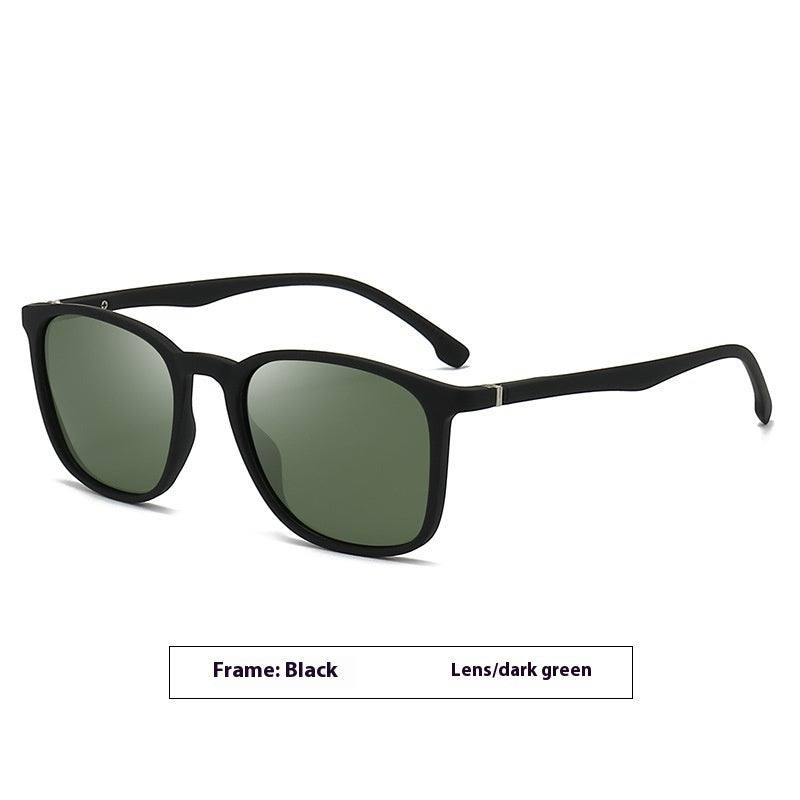 Men's elastic paint black frame polarized sunglasses with dark green lenses and UV400 protection