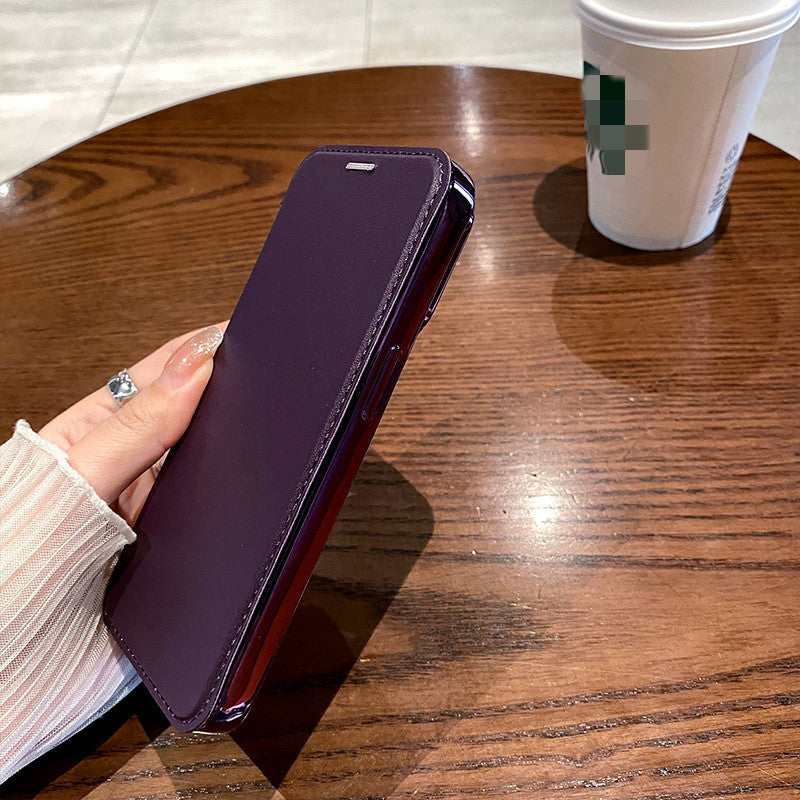 Suitable for iPhone 16 gold shield electroplated magnetic flip cover leather case Apple 15 all inclusive lens 14 protective case - SMSB 66