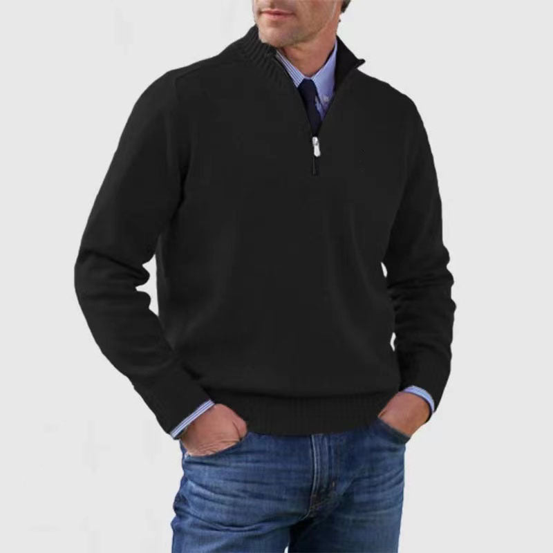 Men's Stand Collar Zipper Sweater Winter Fashion Solid Color Long Sleeve Knitted Top Clothing - SMSB 66