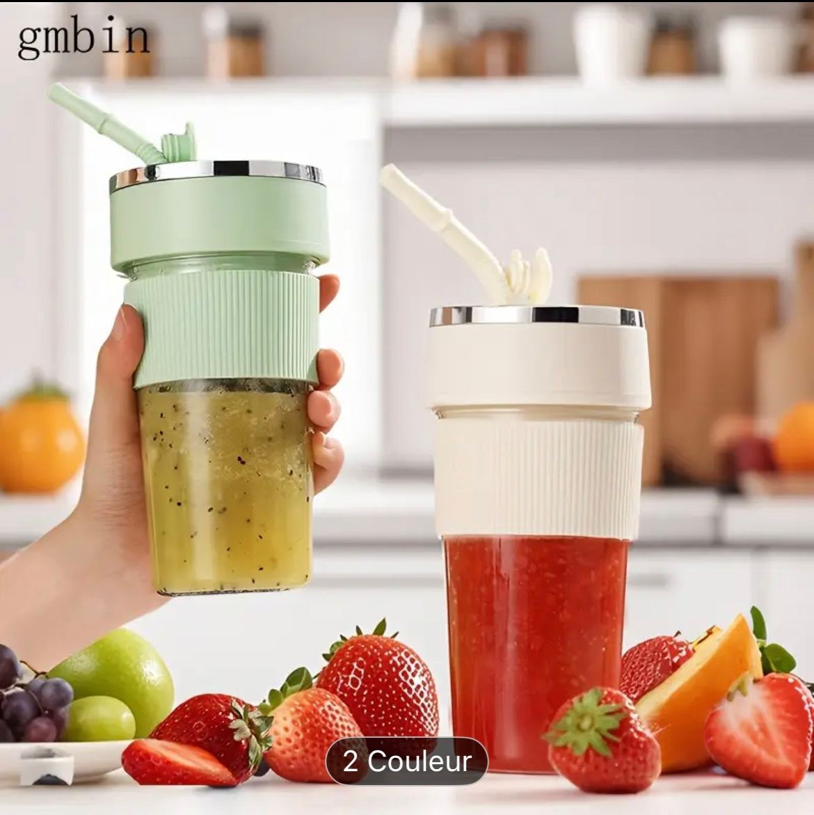 Gmbin Tasse à Jus électrique portable avec design transparent et mélange rapide, idéal pour jus de fruits frais et smoothies