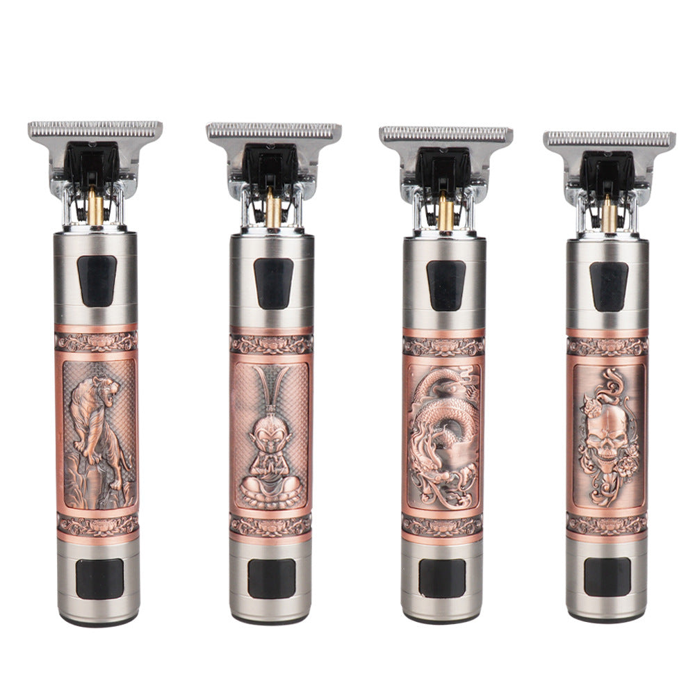 T9 Hair Clipper Oil Head Push Digital Display Carving Skull Small Hair Clipper Trimming Shaved White USB Charging Zinc Alloy - SMSB 66