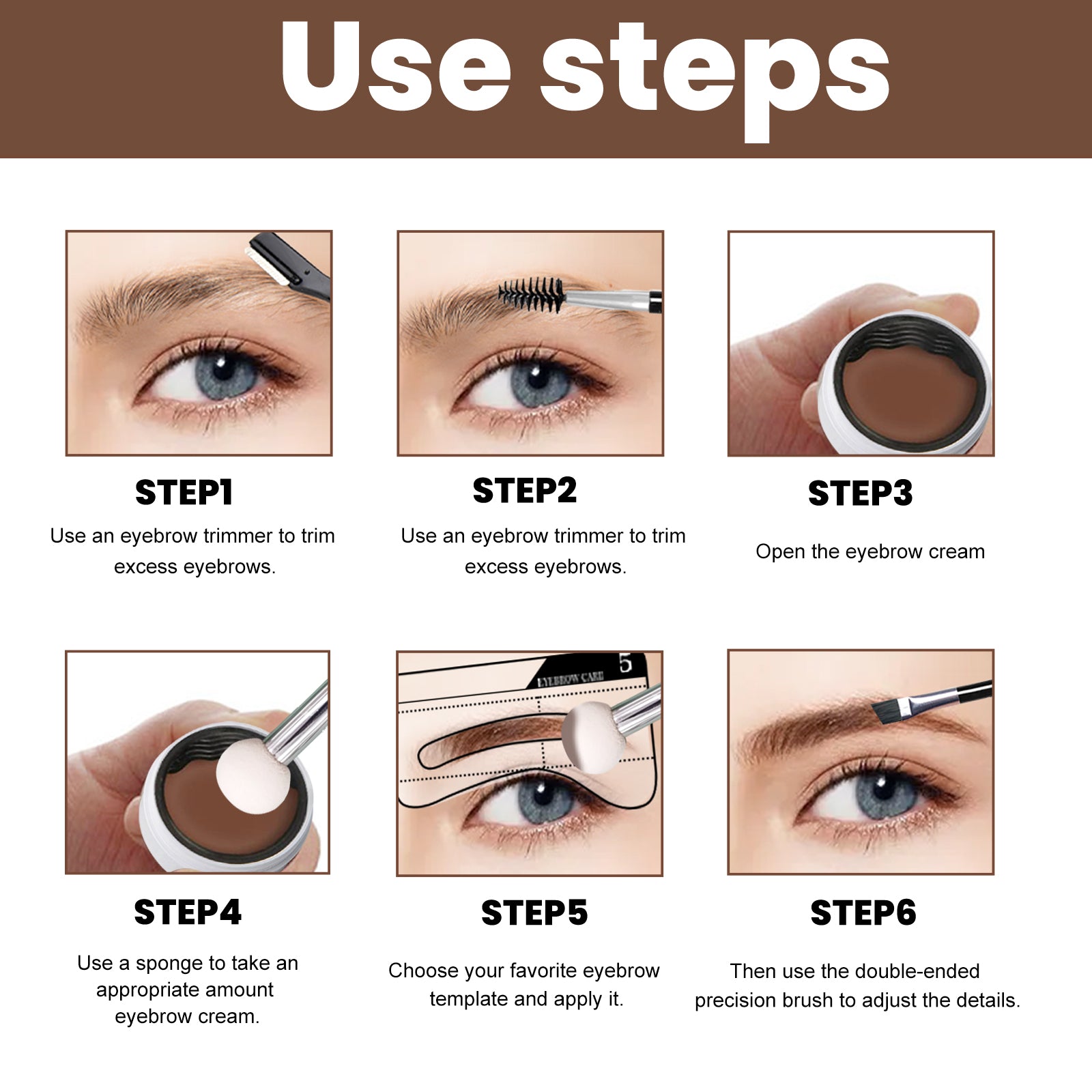 EELHOE Perfect Brow Stencil Kit, Waterproof Smooth Easy Color No Smudge No Makeup Natural Three-Dimensional Eyebrow Cream - SMSB 66