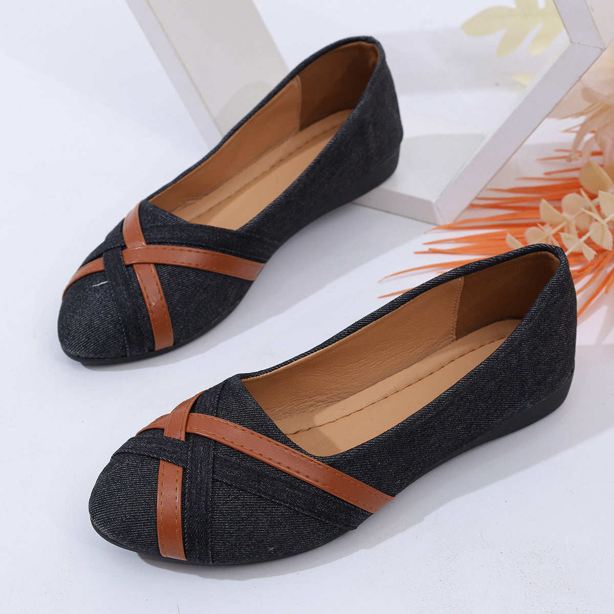 Ins Cross-straped Denim Loafers Fashion Lightweight Comfortable Flats Shoes For Women - SMSB 66