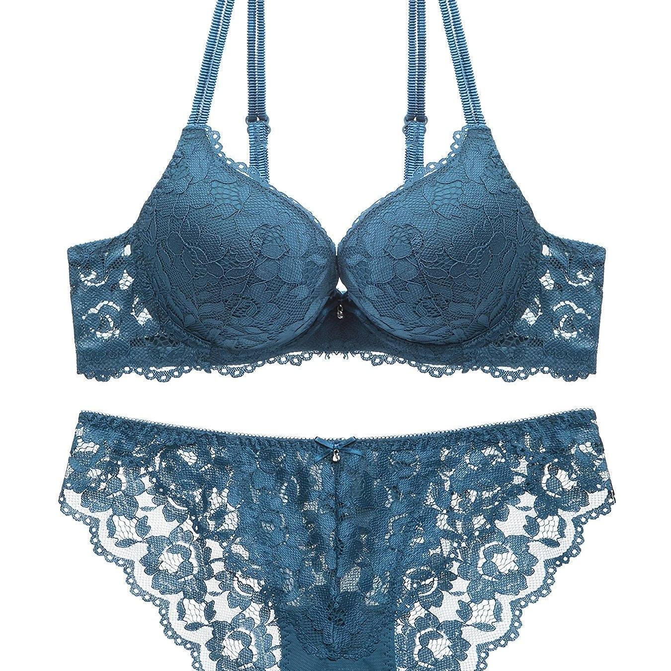 Romantic Lace Embroidery Lingerie Set - Soft & Breathable Push-Up Bra with Sheer Panty - Perfect Seductive Valentines Gift for Her - Womens Comfortable Intimate Wear - SMSB 66