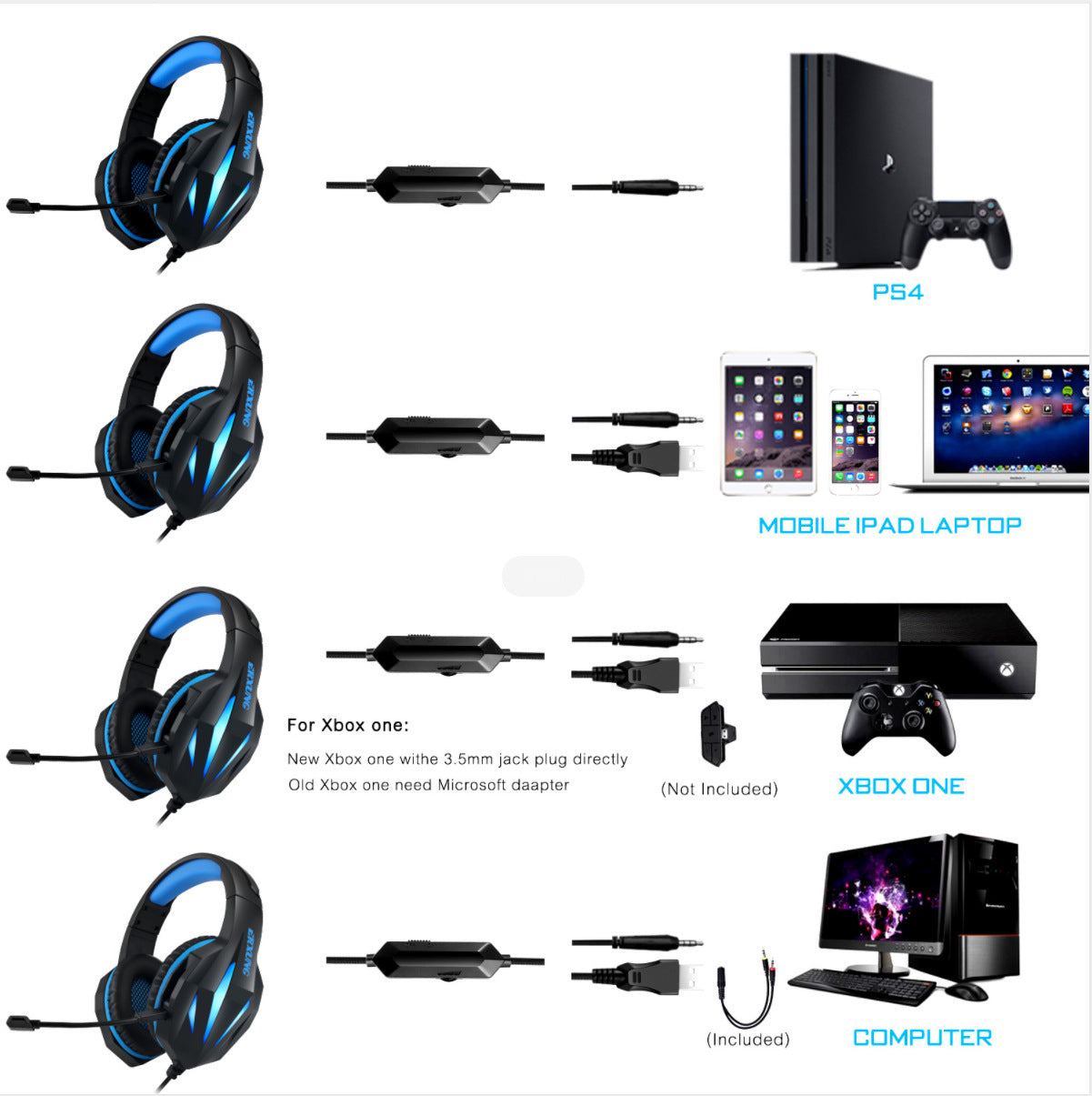 Headset Gaming Headset With Luminous Wired Gaming Headset - SMSB 66