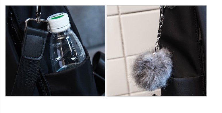 Sheepskin patchwork mini chain shoulder bag with water bottle pocket and fluffy keychain accessory