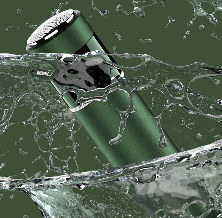 Portable rechargeable multifunctional electric shaver in frosted green metal body with waterproof design and six-blade cutter head