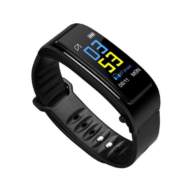 Black smart bracelet Bluetooth headset with heart rate and blood pressure monitor and colorful digital display
