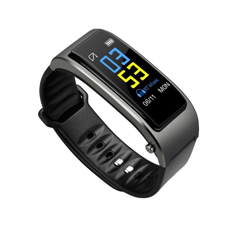Smart Bracelet Bluetooth with heart rate monitor, blood pressure, and Bluetooth headset in black design