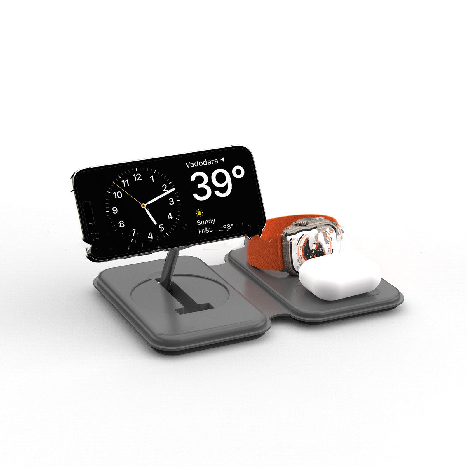 Cross-border New Folding Magnetic Three-in-one Wireless Charger Electrical Zinc Alloy Desktop Phone Holder Watch Wireless Charger - SMSB 66