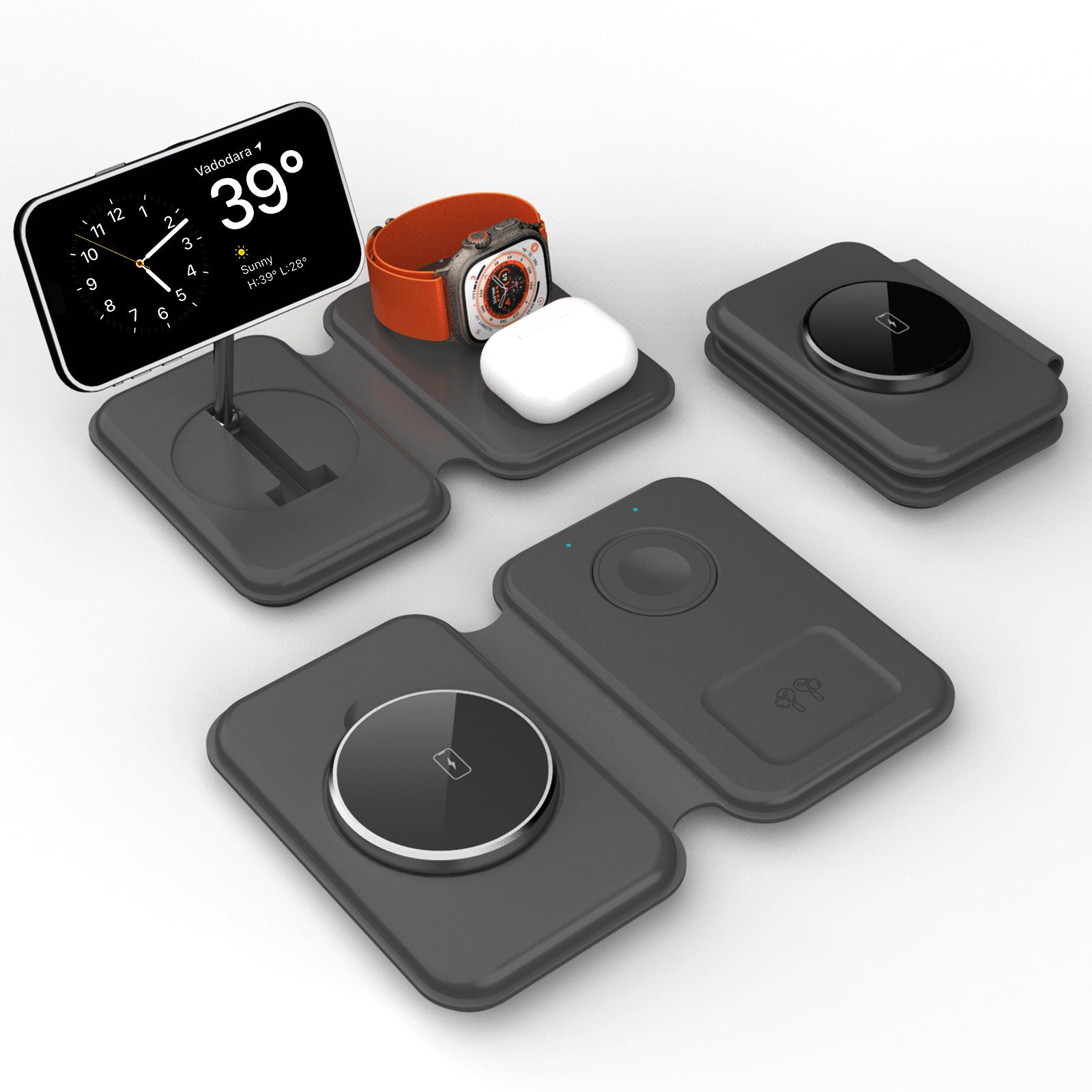 Cross-border New Folding Magnetic Three-in-one Wireless Charger Electrical Zinc Alloy Desktop Phone Holder Watch Wireless Charger - SMSB 66