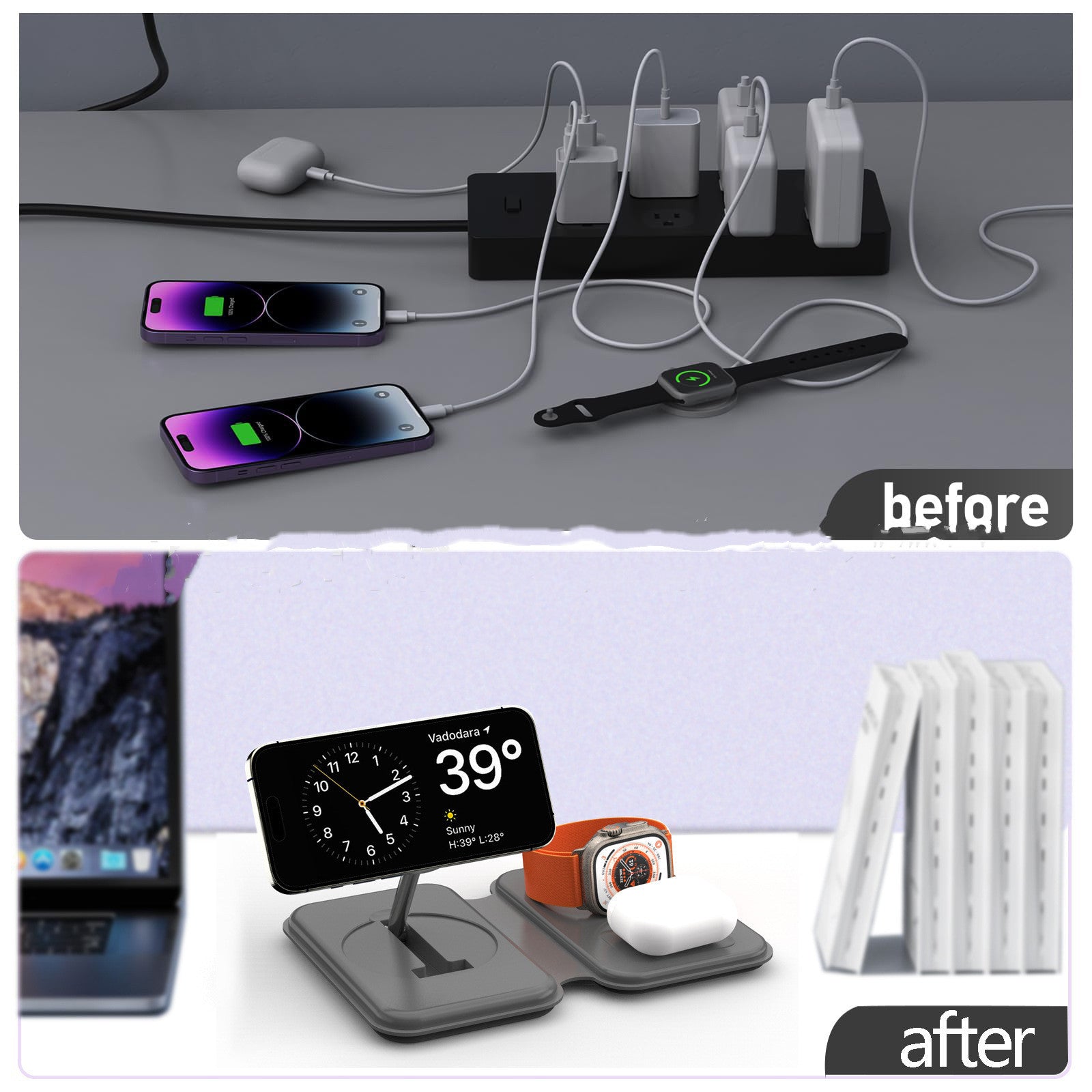 Cross-border New Folding Magnetic Three-in-one Wireless Charger Electrical Zinc Alloy Desktop Phone Holder Watch Wireless Charger - SMSB 66