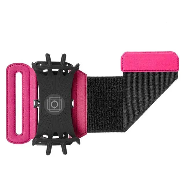 Pink rotatable running wristband phone case with adjustable armband strap for sport and gym use
