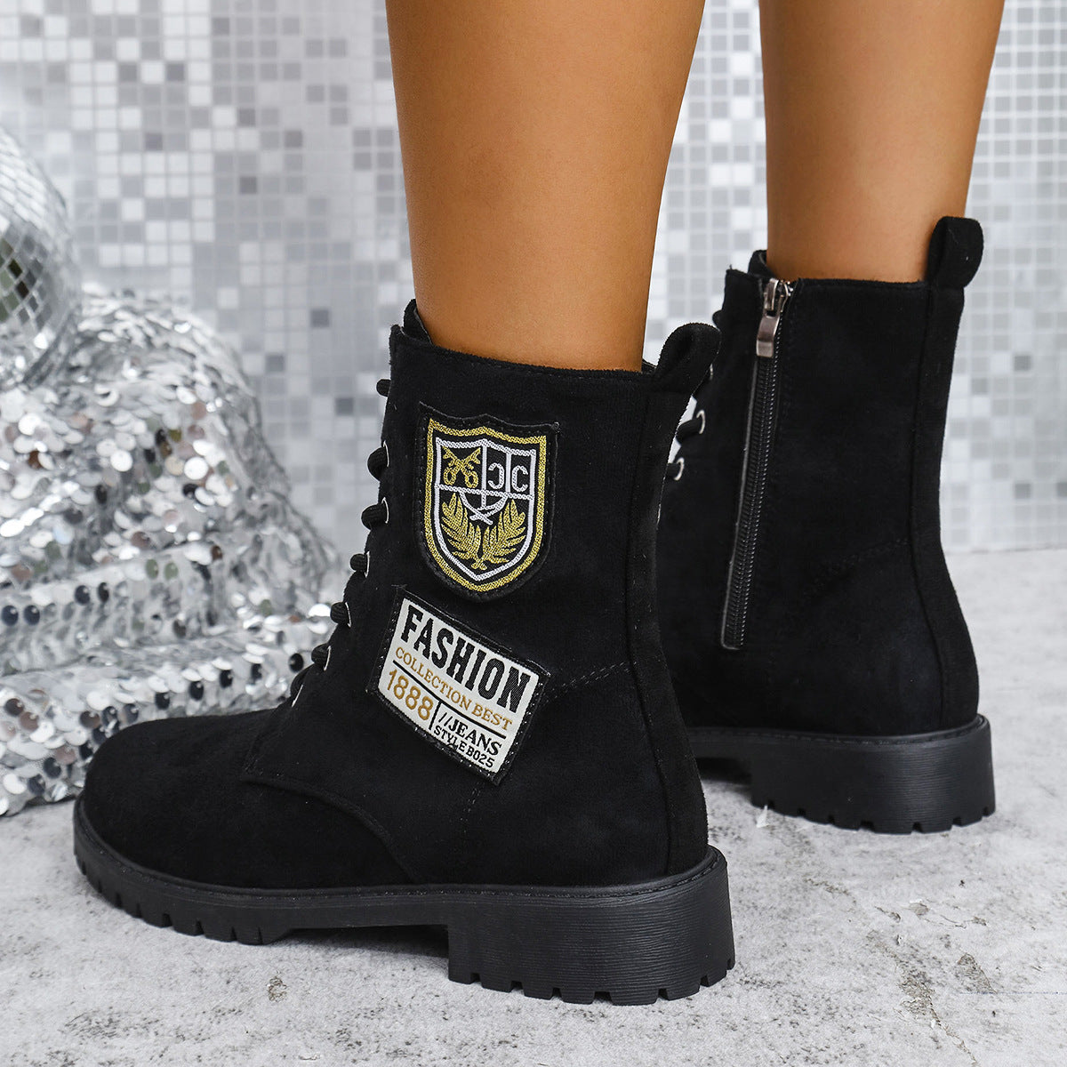 Fashion Lace-up Chunky Heels Boots Winter Round Toe Shoes For Women - SMSB 66