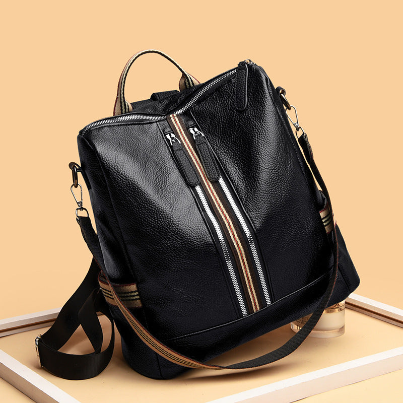 Black fashionable PU backpack with single shoulder strap and vertical square design