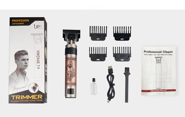 T9 Hair Clipper Oil Head Push Digital Display Carving Skull Small Hair Clipper Trimming Shaved White USB Charging Zinc Alloy - SMSB 66