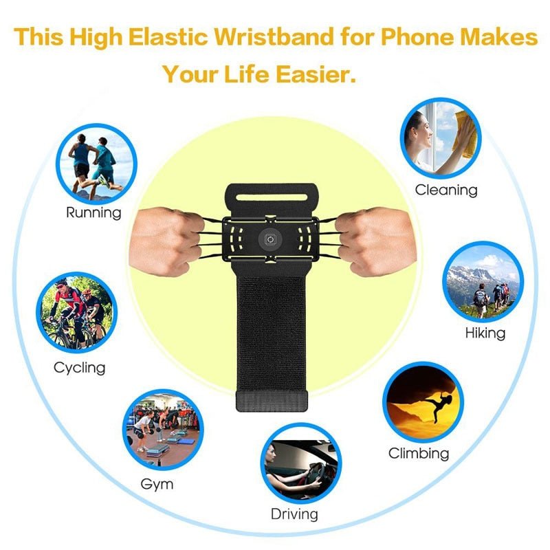 rotatable phone case wristband armband for sports running cycling gym with 180 degree rotation and elastic strap