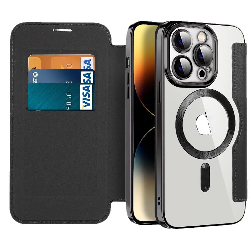 Suitable for iPhone 16 gold shield electroplated magnetic flip cover leather case Apple 15 all inclusive lens 14 protective case - SMSB 66