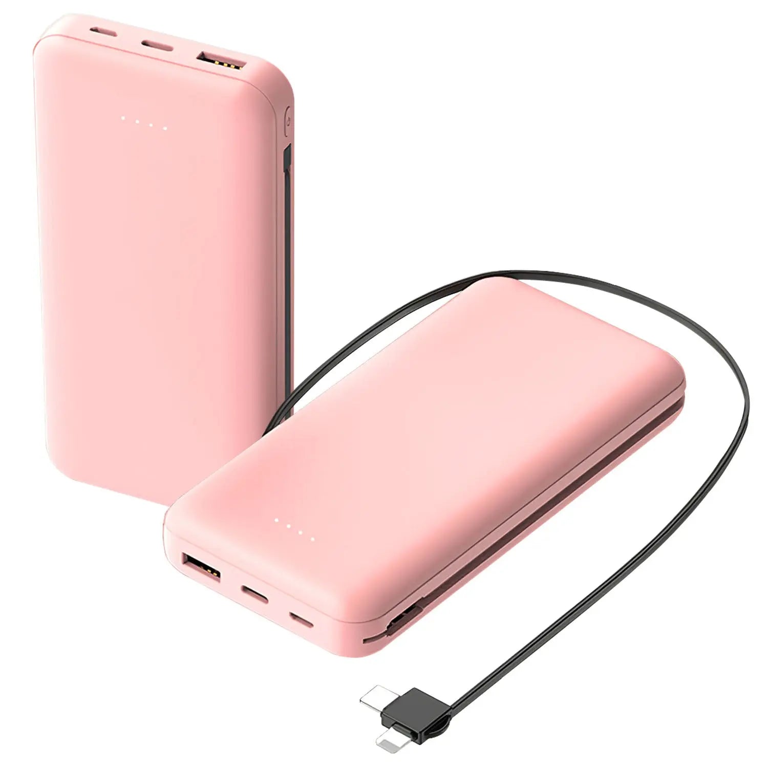 10000mAh Portable Power Bank & Charger - Dual USB-C & Lightning Cable for iPhone 14, Android, and More #