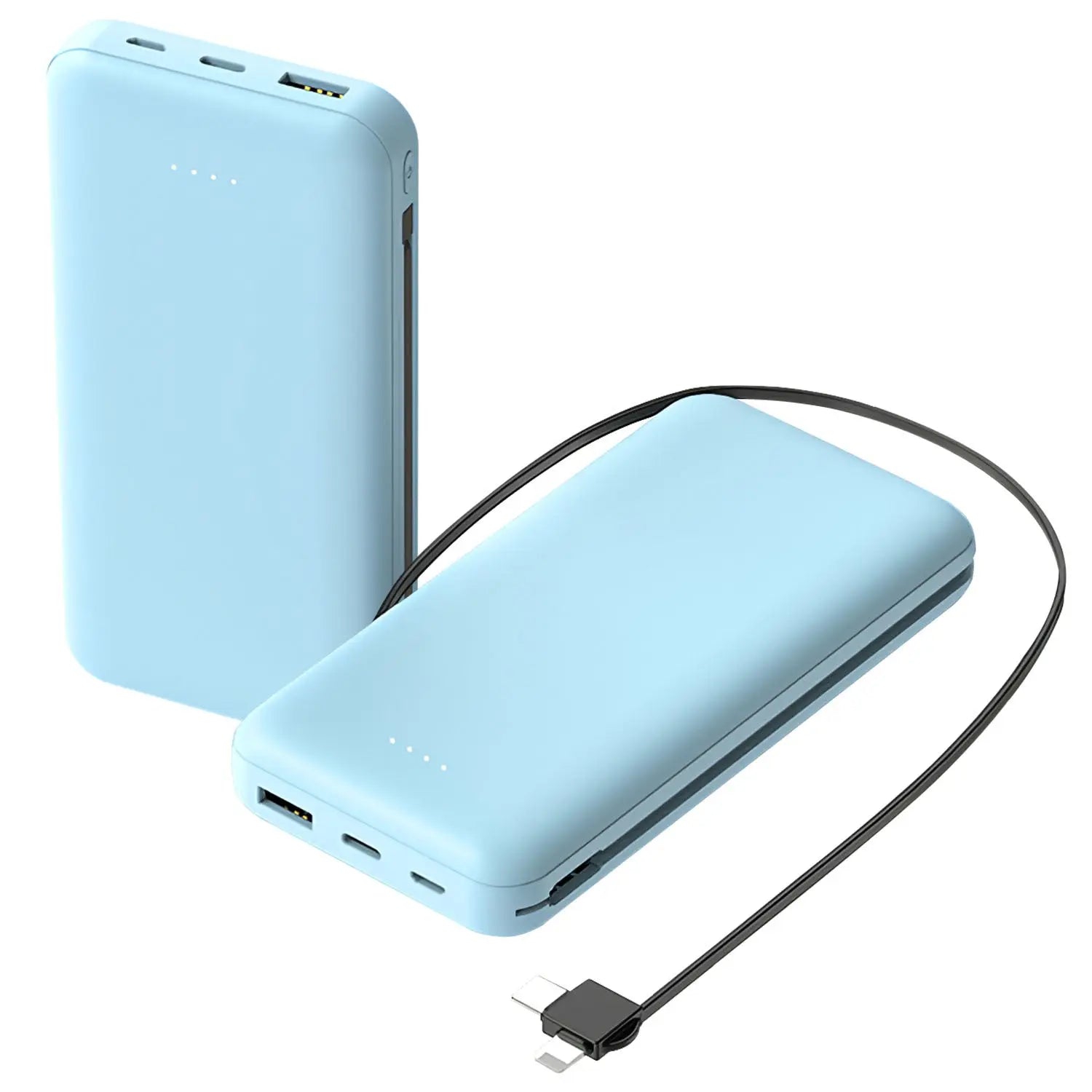 10000mAh Portable Power Bank & Charger - Dual USB-C & Lightning Cable for iPhone 14, Android, and More #
