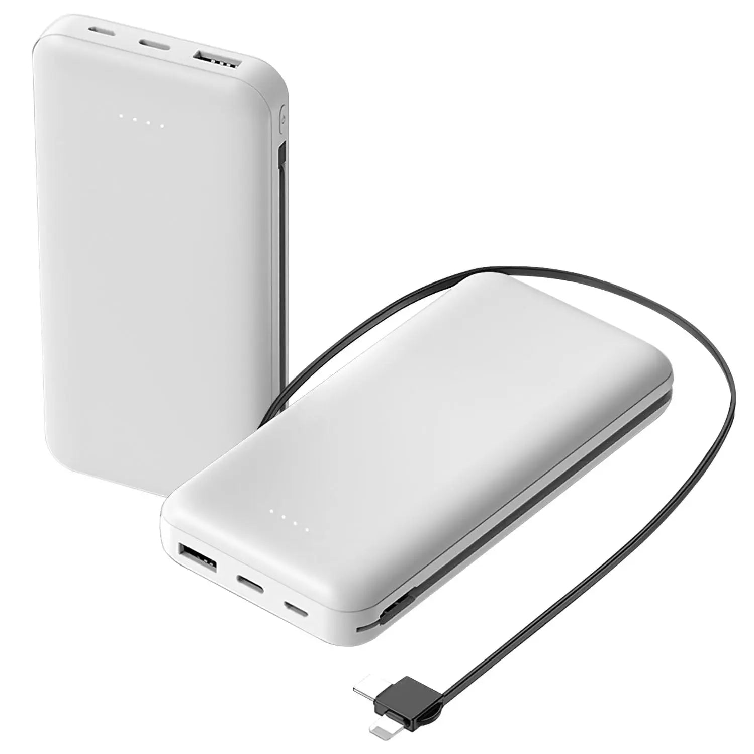  10000mAh Portable Power Bank & Charger - Dual USB-C & Lightning Cable for iPhone 14, Android, and More #