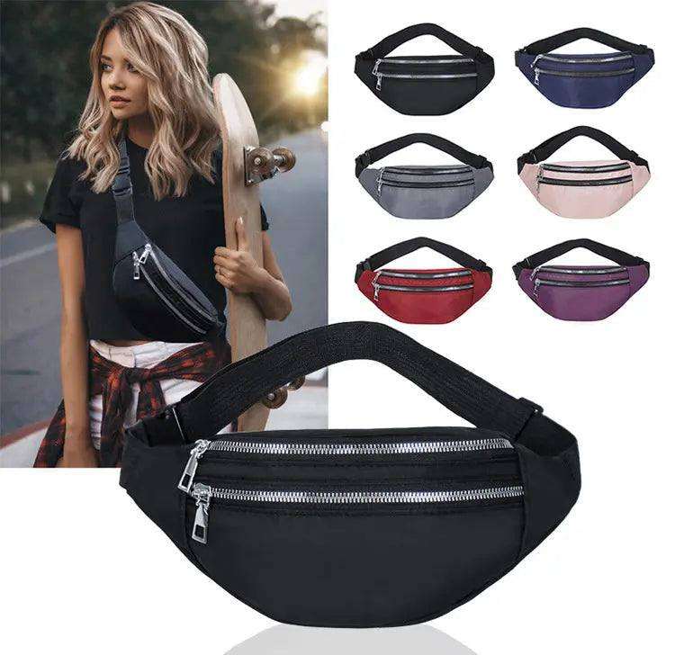 Running sports waist bag in multiple colors with double zipper pockets for women, ideal for outdoor activities