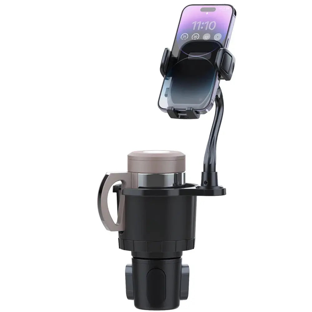 2 In 1 Car Cup Phone Holder Automotive Drink Holder With 360° Rotating Gooseneck Phone Mount Adjustable Base Fit For Most Phones Cups Vehicles SMSB 66