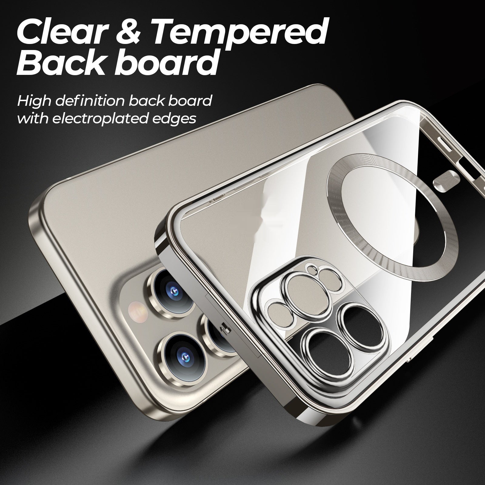 Anti-Privacy metal buckle phone case with clear tempered back and electroplated edges