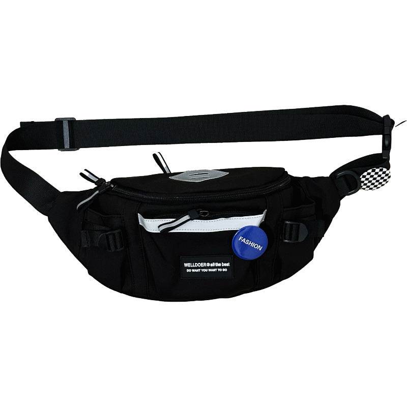 Black men's sports chest bag with crossbody strap and large capacity pockets in Oxford cloth