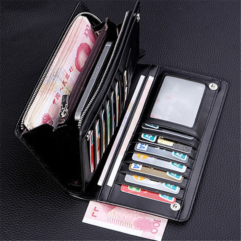 Bifold Men Wallet Brand Famous Mens Leather Long Wallet Clutch Male Money Purse ID Card Holder - SMSB 66