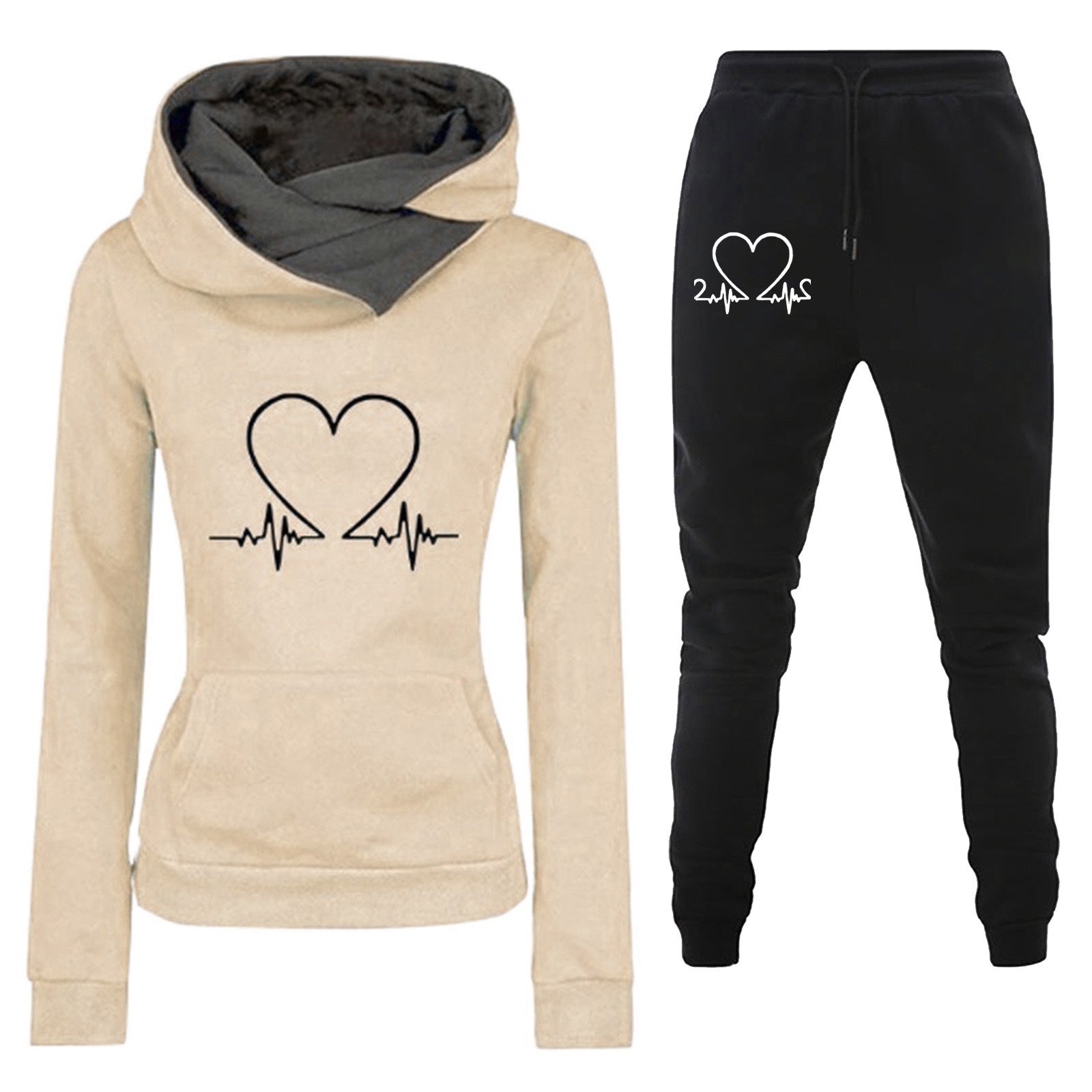 Heartbeat rate printed women's hoodie set