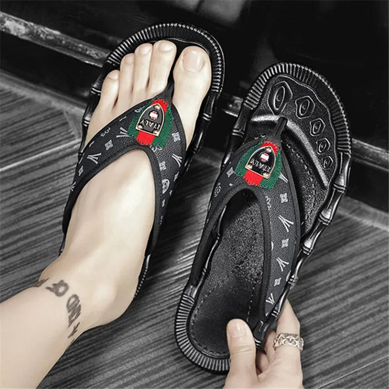 Summer Slippers Men Flip Flops Beach Sandals Non-slip Casual Flat Shoes Slippers Indoor House Shoes for Men Outdoor Slides - SMSB 66