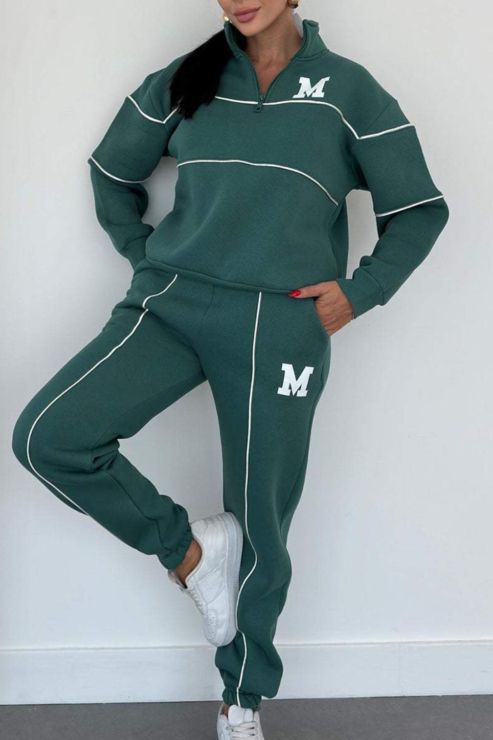 Womens 2 Piece Outfits Lounge Hoodless Pullover Sweatshirt Sweatsuit Sets Sweatshirt Baggy Fashion Sweatpants With Pockets - SMSB 66