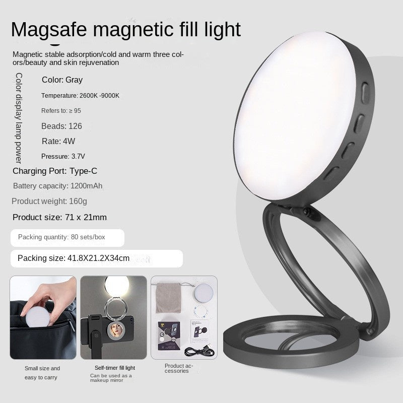 New YSH-126 LED Magnetic Phone Fill Light Photography Lamp Desktop Video Conference Live Pocket Light Mirror - SMSB 66