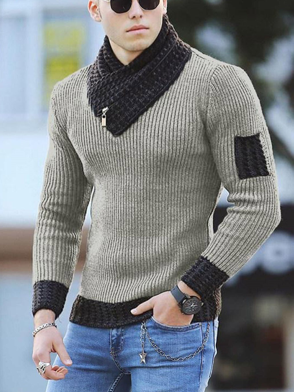 Independent Station Casual Slim Knit Pullover Long-sleeved Scarf Collar Sweater Men's - SMSB 66