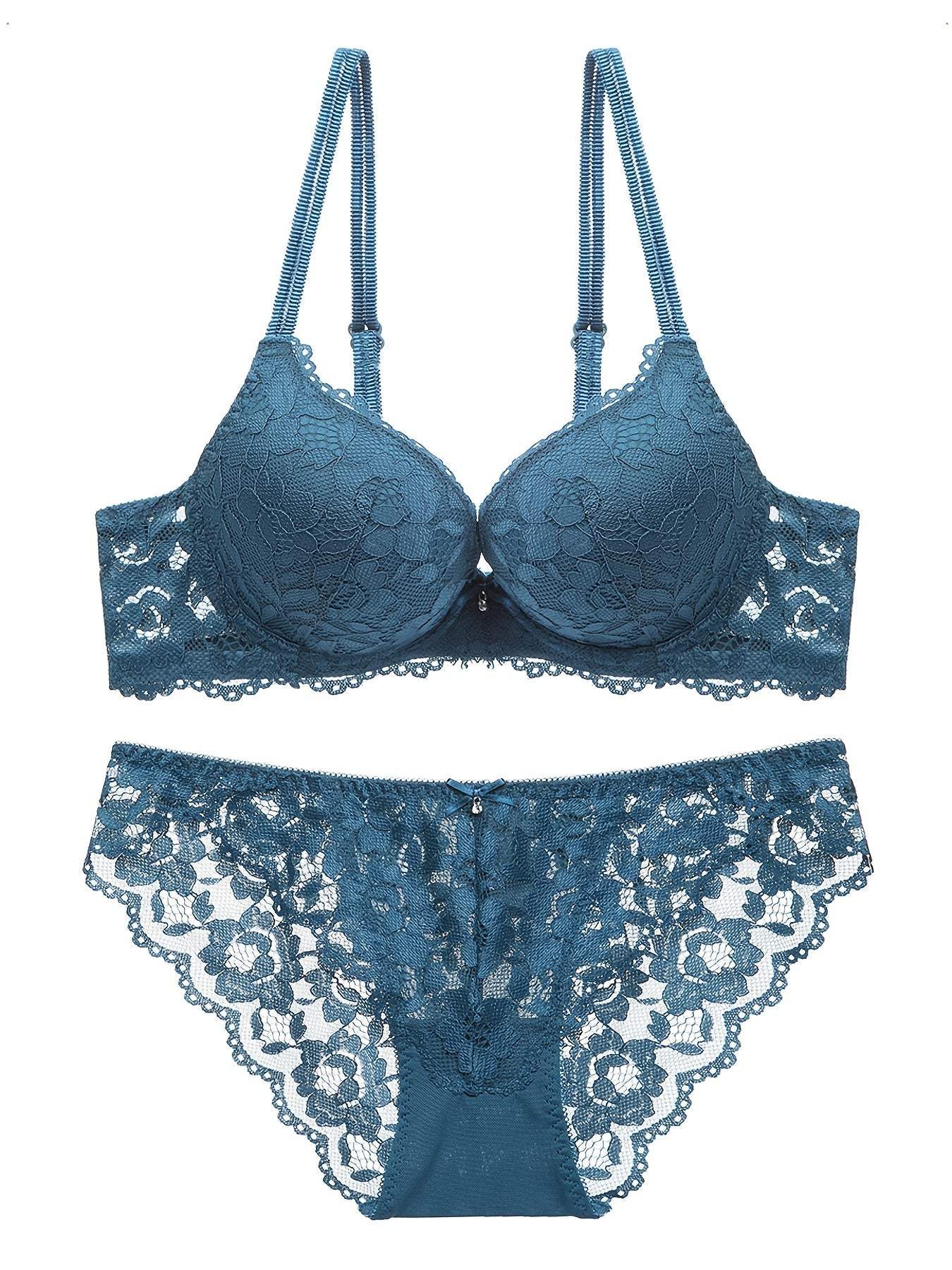 Romantic Lace Embroidery Lingerie Set - Soft & Breathable Push-Up Bra with Sheer Panty - Perfect Seductive Valentines Gift for Her - Womens Comfortable Intimate Wear - SMSB 66