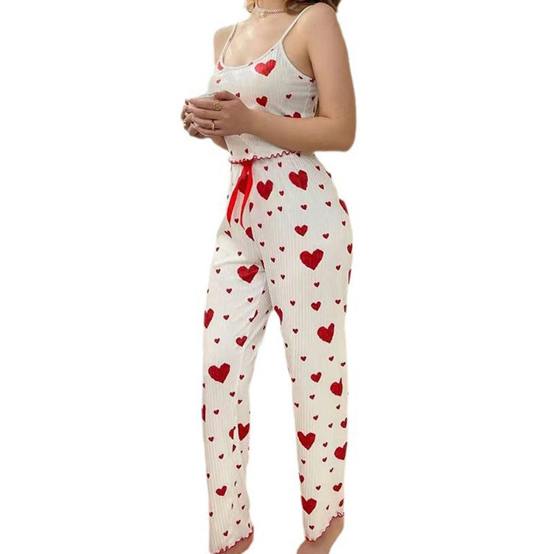 Home wear love camisole vest pajamas women's outerwear long pants set