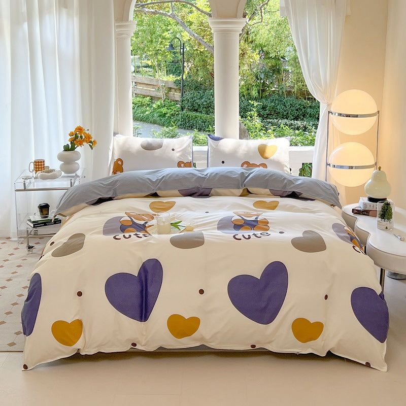 Cartoon Four-Piece Set Fresh Autumn and Winter Single Student Dormitory Bedding Sheet Three-Piece Set Single Quilt Cover - SMSB 66