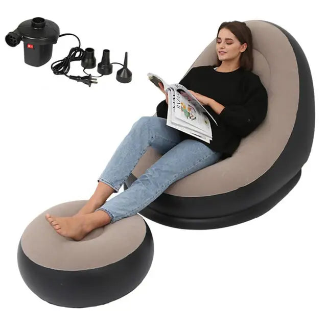 Inflatable Air Mattress Lazy Sofa Deck Chair Comfortable Leg Stool Rest Single Beanbag for home and Outdoor Use - SMSB 66