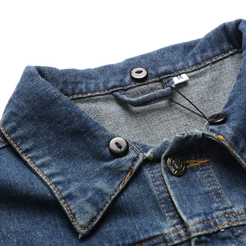 Casual Men's Korean Style Denim Jacket with Detachable Hood and Patchwork Design, Large Size Outerwear eprolo