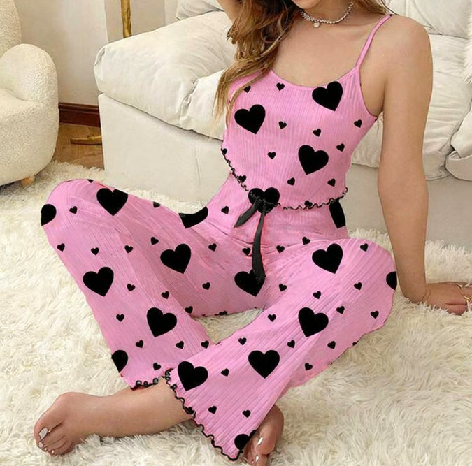 Home wear love camisole vest pajamas women's outerwear long pants set