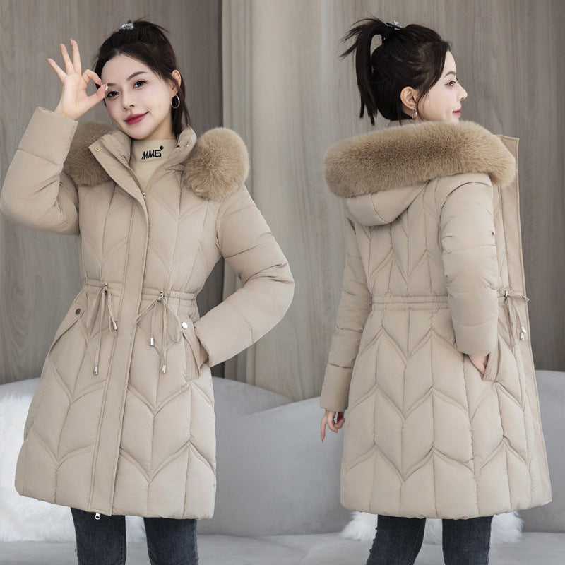 Large Fur Collar Coat Mid-length Thickened Cotton Jacket - SMSB 66