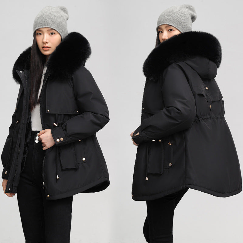 Women's Waist-tight Slimming Hooded Big Fur Collar Thermal Cotton-padded Clothes - SMSB 66