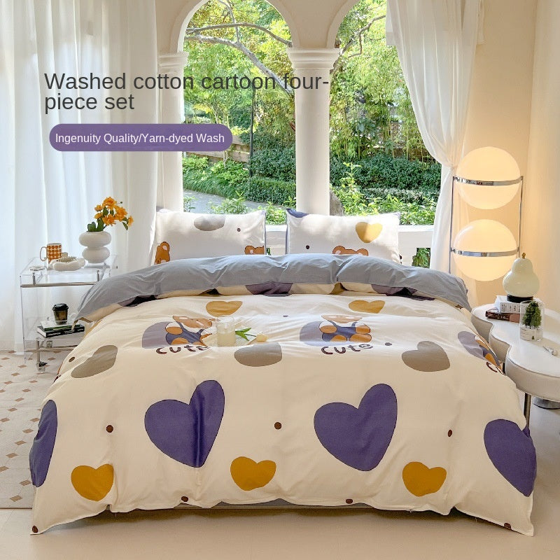 Cartoon Four-Piece Set Fresh Autumn and Winter Single Student Dormitory Bedding Sheet Three-Piece Set Single Quilt Cover - SMSB 66