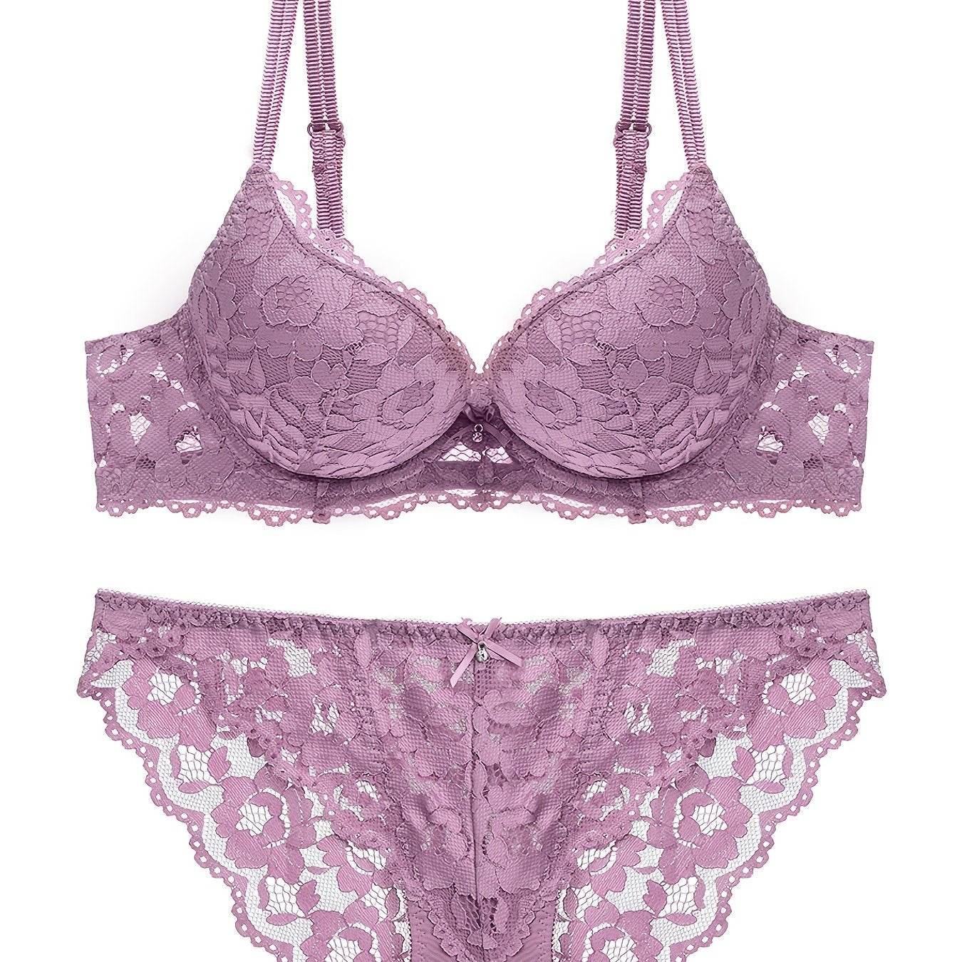 Romantic Lace Embroidery Lingerie Set - Soft & Breathable Push-Up Bra with Sheer Panty - Perfect Seductive Valentines Gift for Her - Womens Comfortable Intimate Wear - SMSB 66