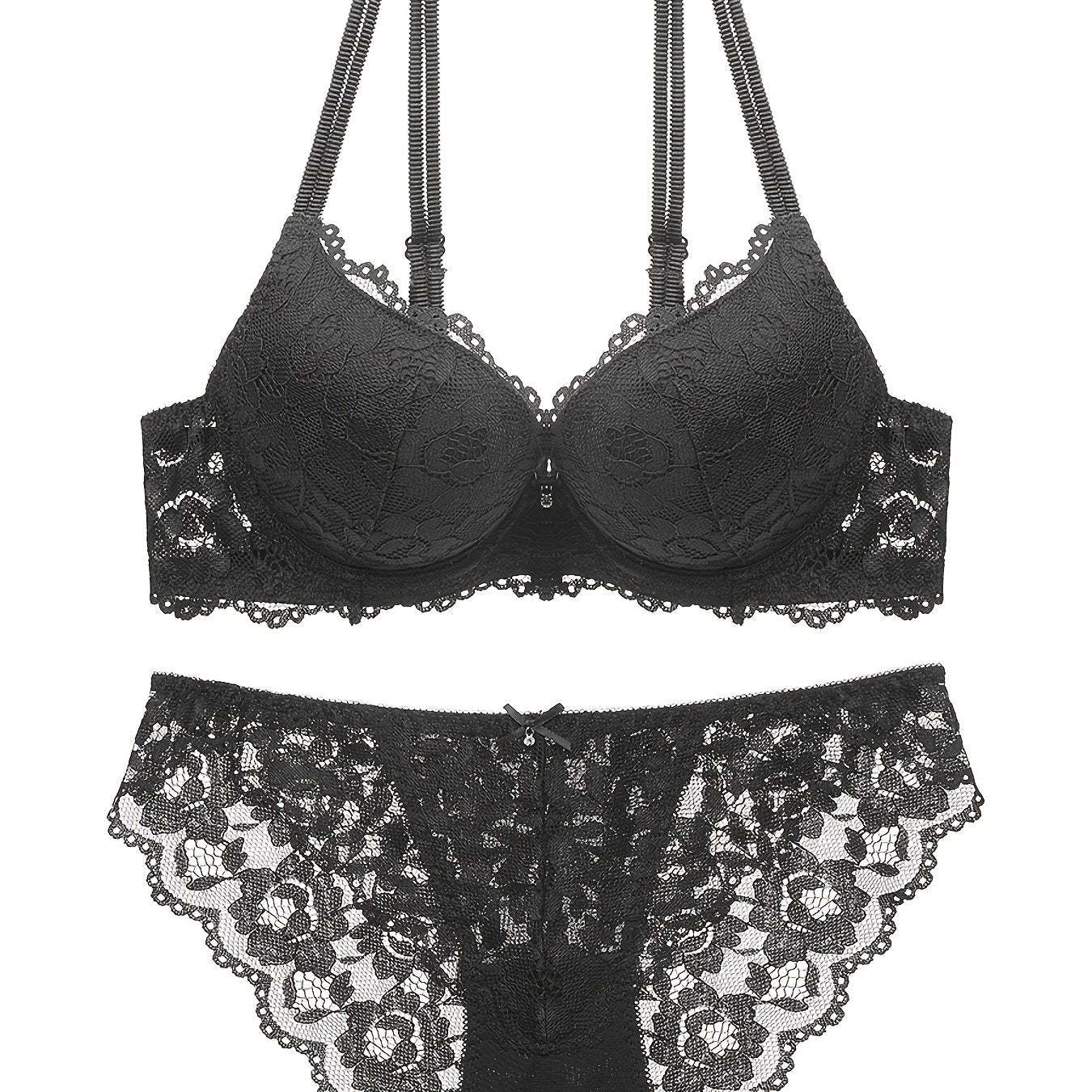 Romantic Lace Embroidery Lingerie Set - Soft & Breathable Push-Up Bra with Sheer Panty - Perfect Seductive Valentines Gift for Her - Womens Comfortable Intimate Wear - SMSB 66