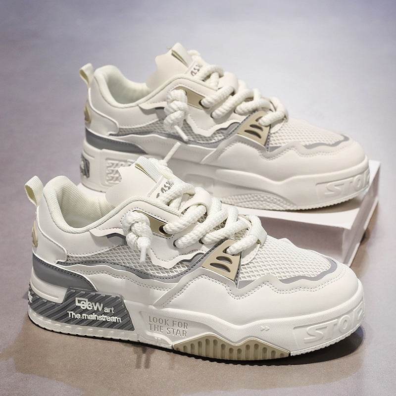 Men's Four Seasons soft bottom white fashion sneakers with mesh lining and rubber sole