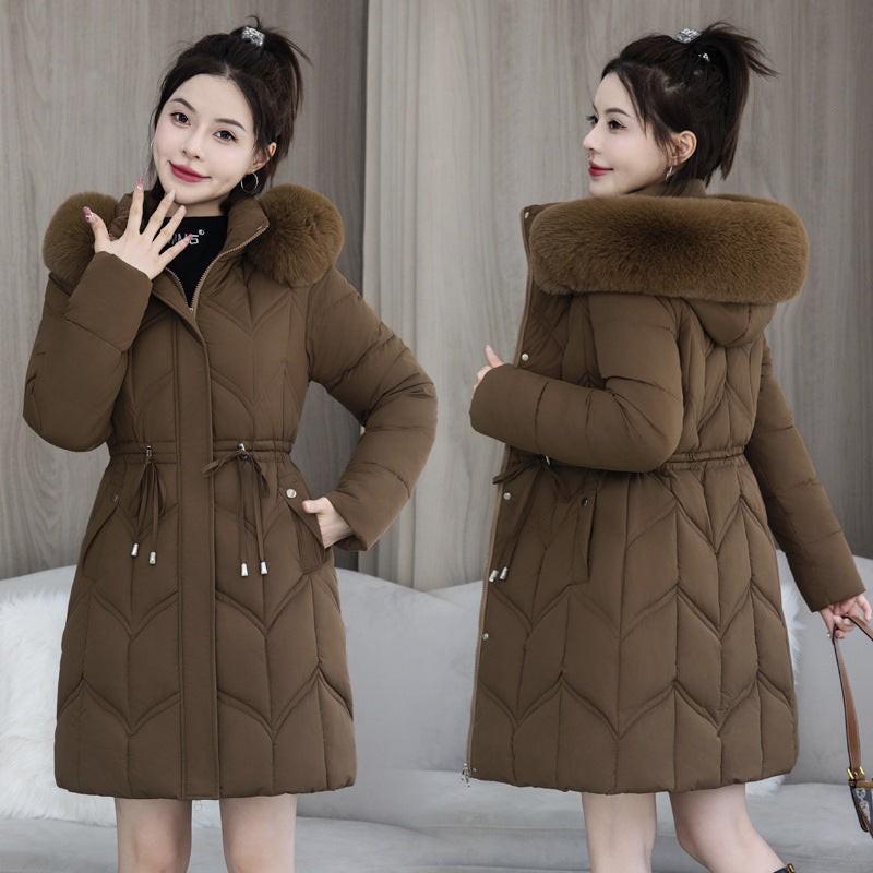 Large Fur Collar Coat Mid-length Thickened Cotton Jacket - SMSB 66