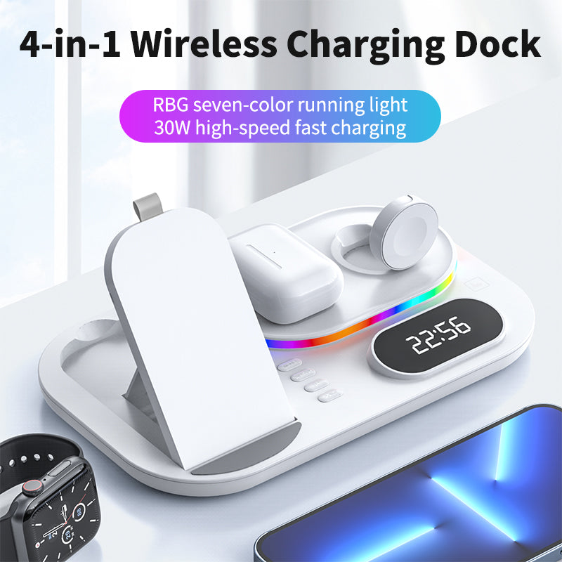 New Three-In-One Wireless Charger With Clock Fast Charging Rgb Atmosphere Light Multi-Function Wireless Charger For Mobile Phone - SMSB 66